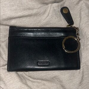 Vintage Coach Black Leather Card Holder with zip and Key Ring
